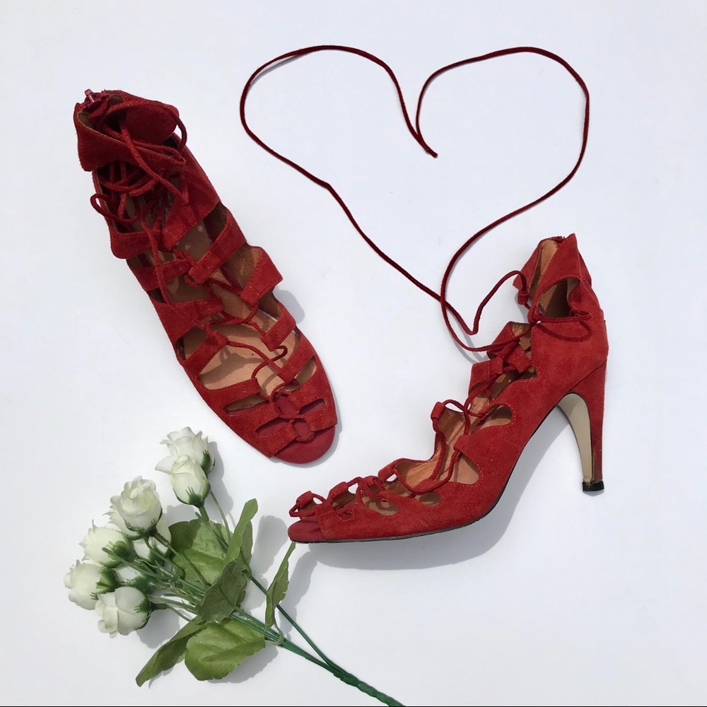 Jeffrey Campbell red lace up heels - Picture 3 of 8